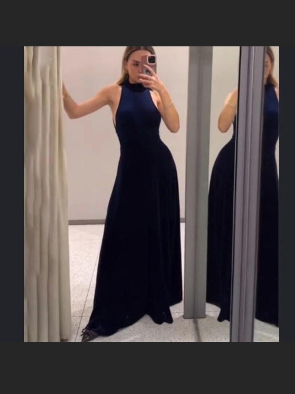 Zara Navy Backless Velvet Maxi Dress